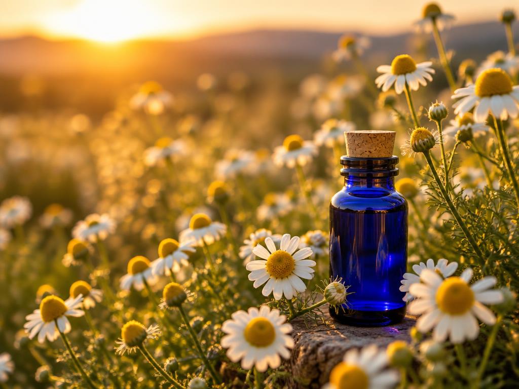 Chamomile flowers in golden light